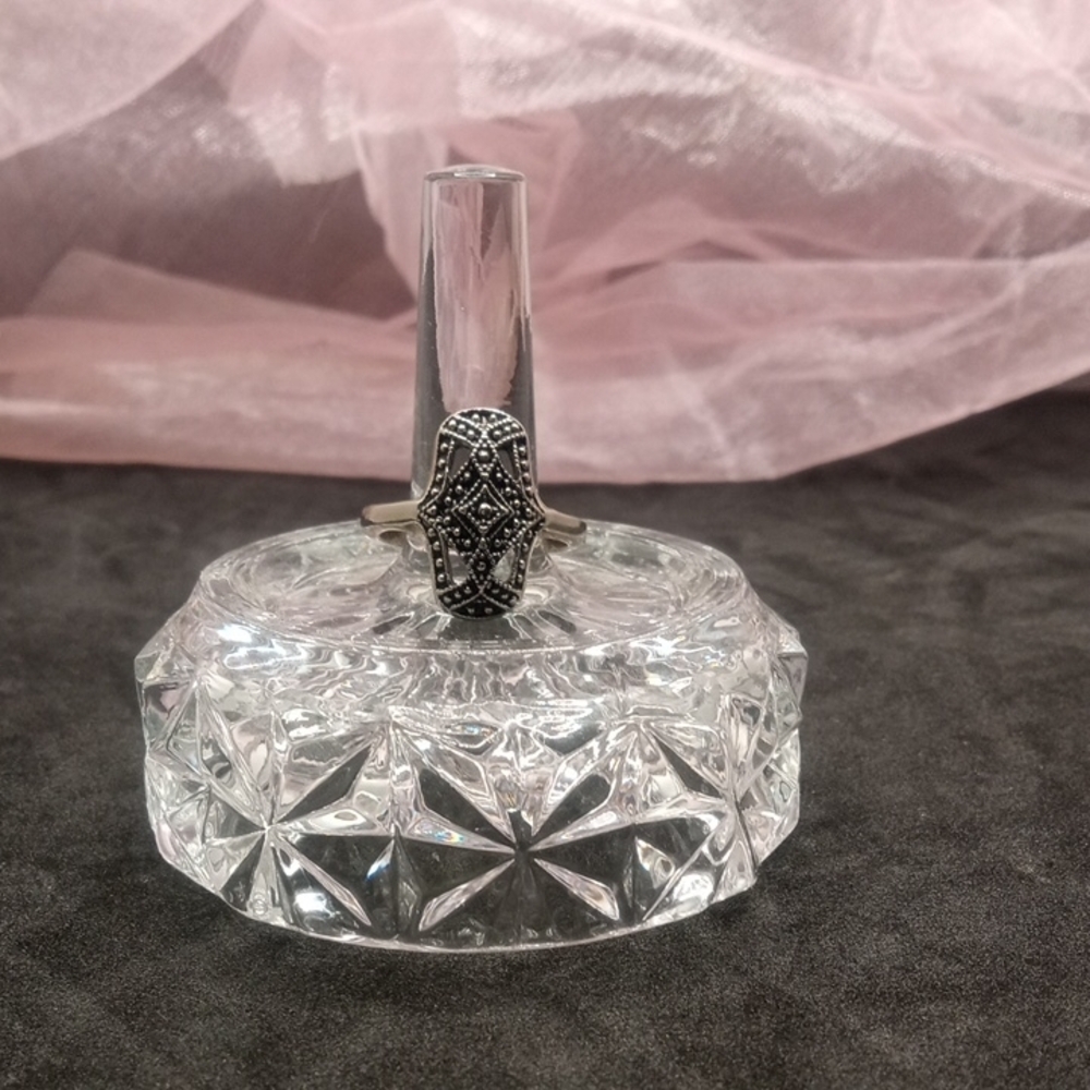Intricate Silver Ring with Black Details